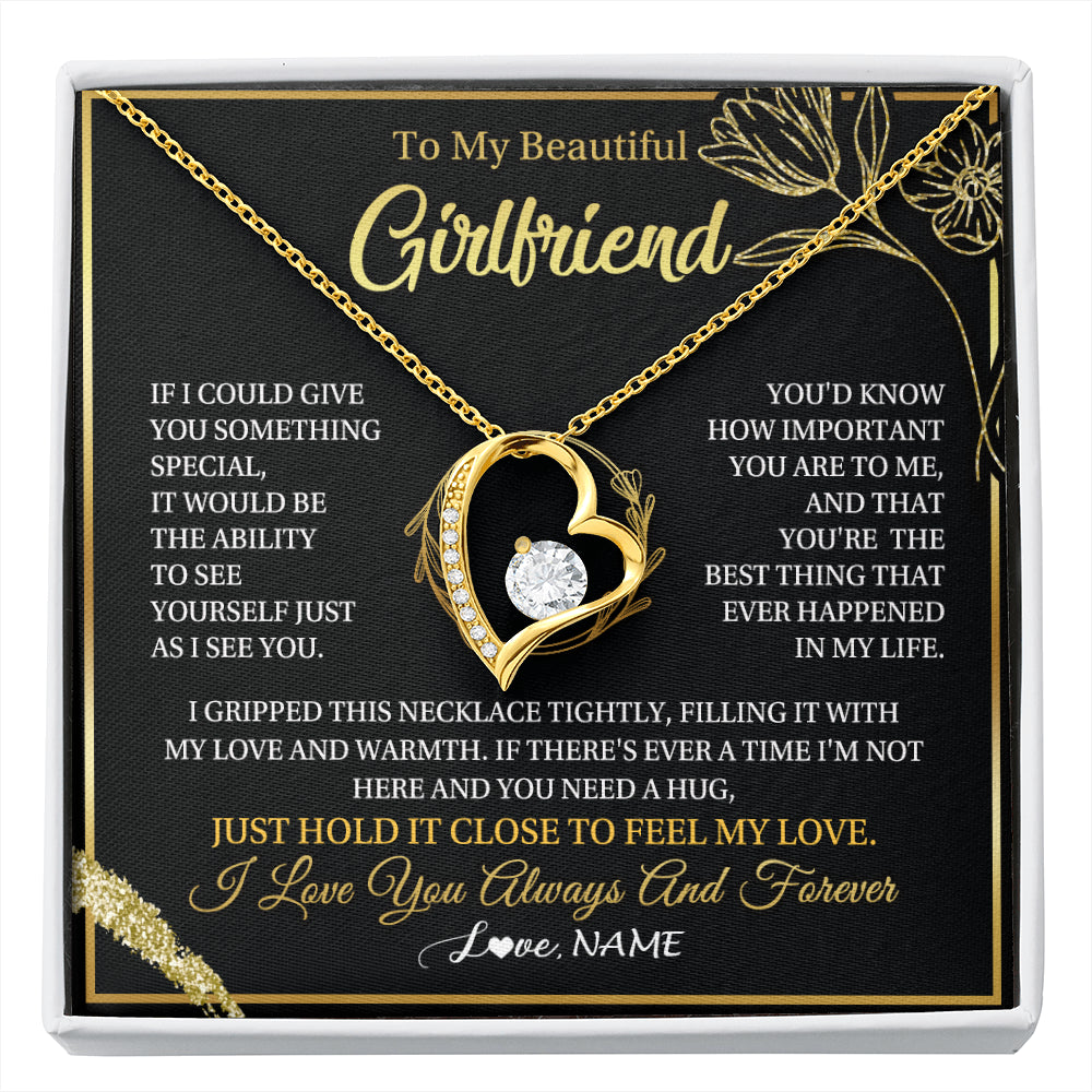Forever Love Necklace 18K Yellow Gold Finish | 1 | Personalized To My Beautiful Girlfriend Necklace  My Love Girlfriend Birthday Gifts Romantic Unique Anniversary Christmas Customized Gift Box Message Card | siriusteestore