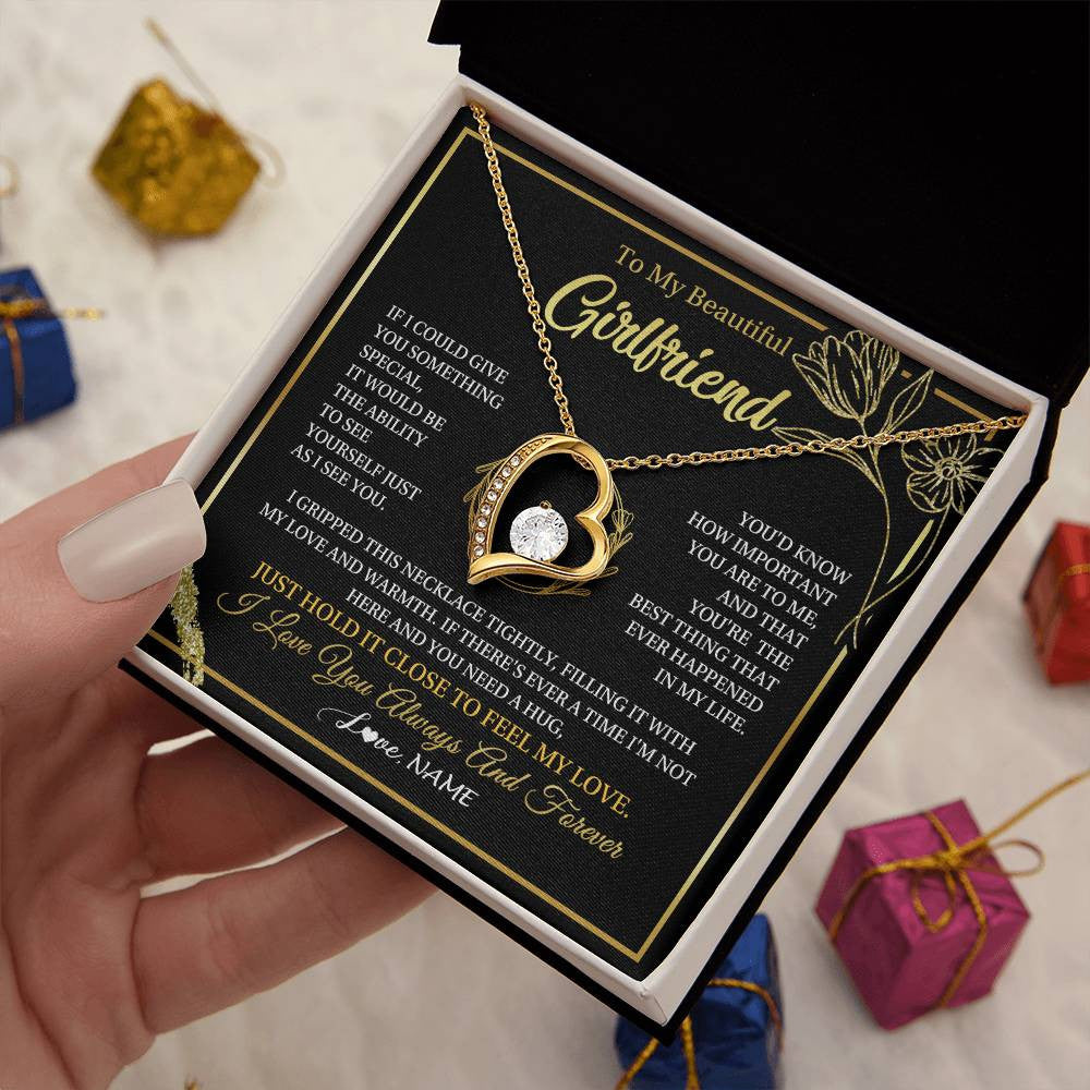 Forever Love Necklace 18K Yellow Gold Finish | 2 | Personalized To My Beautiful Girlfriend Necklace  My Love Girlfriend Birthday Gifts Romantic Unique Anniversary Christmas Customized Gift Box Message Card | siriusteestore