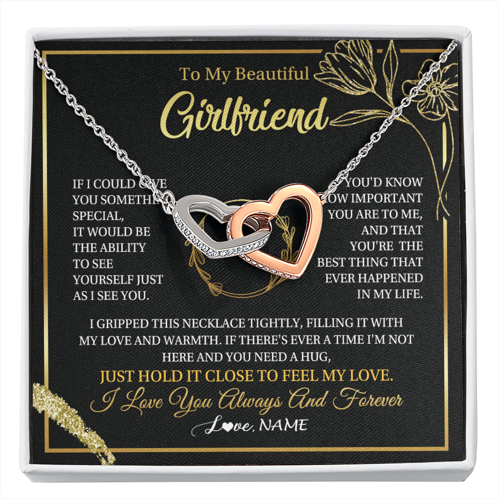 Interlocking Hearts Necklace Stainless Steel & Rose Gold Finish | 1 | Personalized To My Beautiful Girlfriend Necklace  My Love Girlfriend Birthday Gifts Romantic Unique Anniversary Christmas Customized Gift Box Message Card | siriusteestore