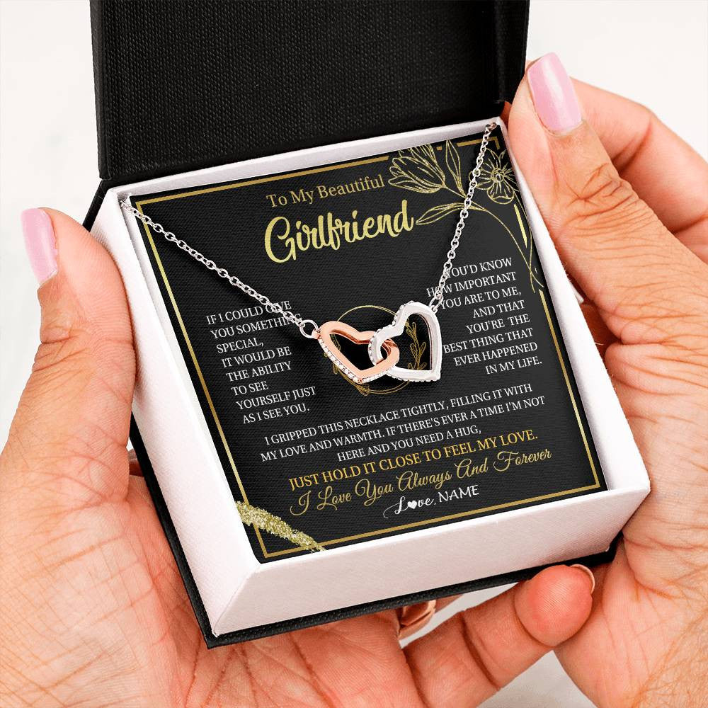 Interlocking Hearts Necklace Stainless Steel & Rose Gold Finish | 2 | Personalized To My Beautiful Girlfriend Necklace  My Love Girlfriend Birthday Gifts Romantic Unique Anniversary Christmas Customized Gift Box Message Card | siriusteestore