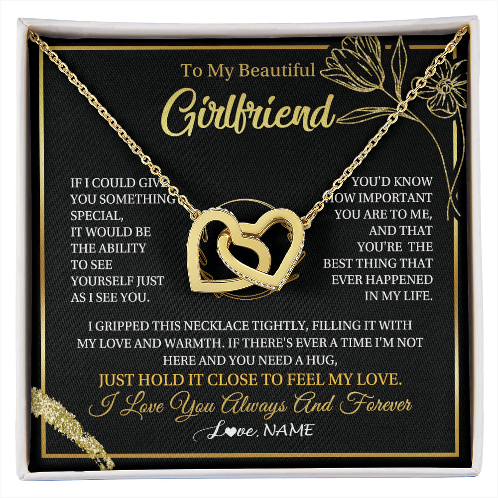 Interlocking Hearts Necklace 18K Yellow Gold Finish | 1 | Personalized To My Beautiful Girlfriend Necklace  My Love Girlfriend Birthday Gifts Romantic Unique Anniversary Christmas Customized Gift Box Message Card | siriusteestore