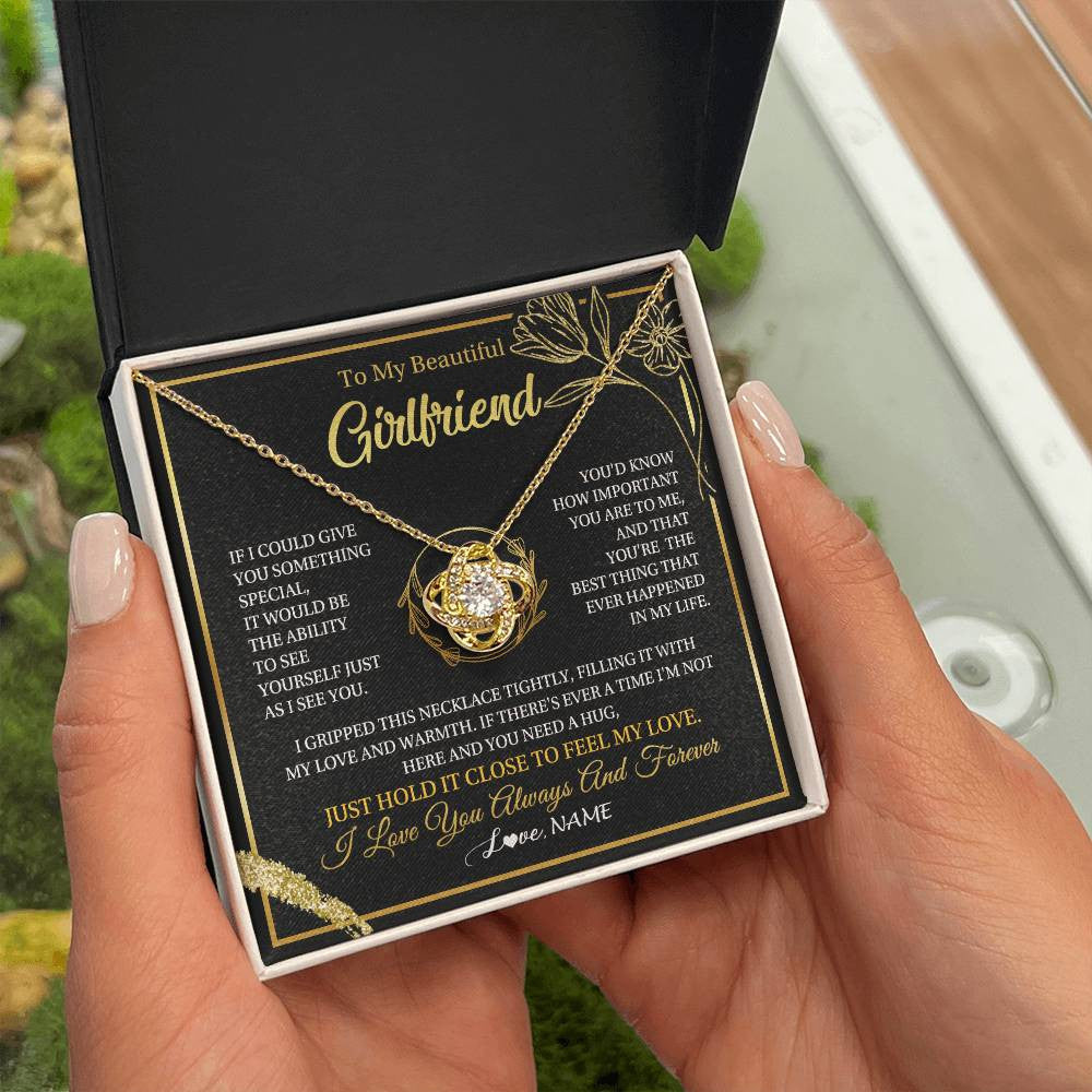 Love Knot Necklace 18K Yellow Gold Finish | 2 | Personalized To My Beautiful Girlfriend Necklace  My Love Girlfriend Birthday Gifts Romantic Unique Anniversary Christmas Customized Gift Box Message Card | siriusteestore