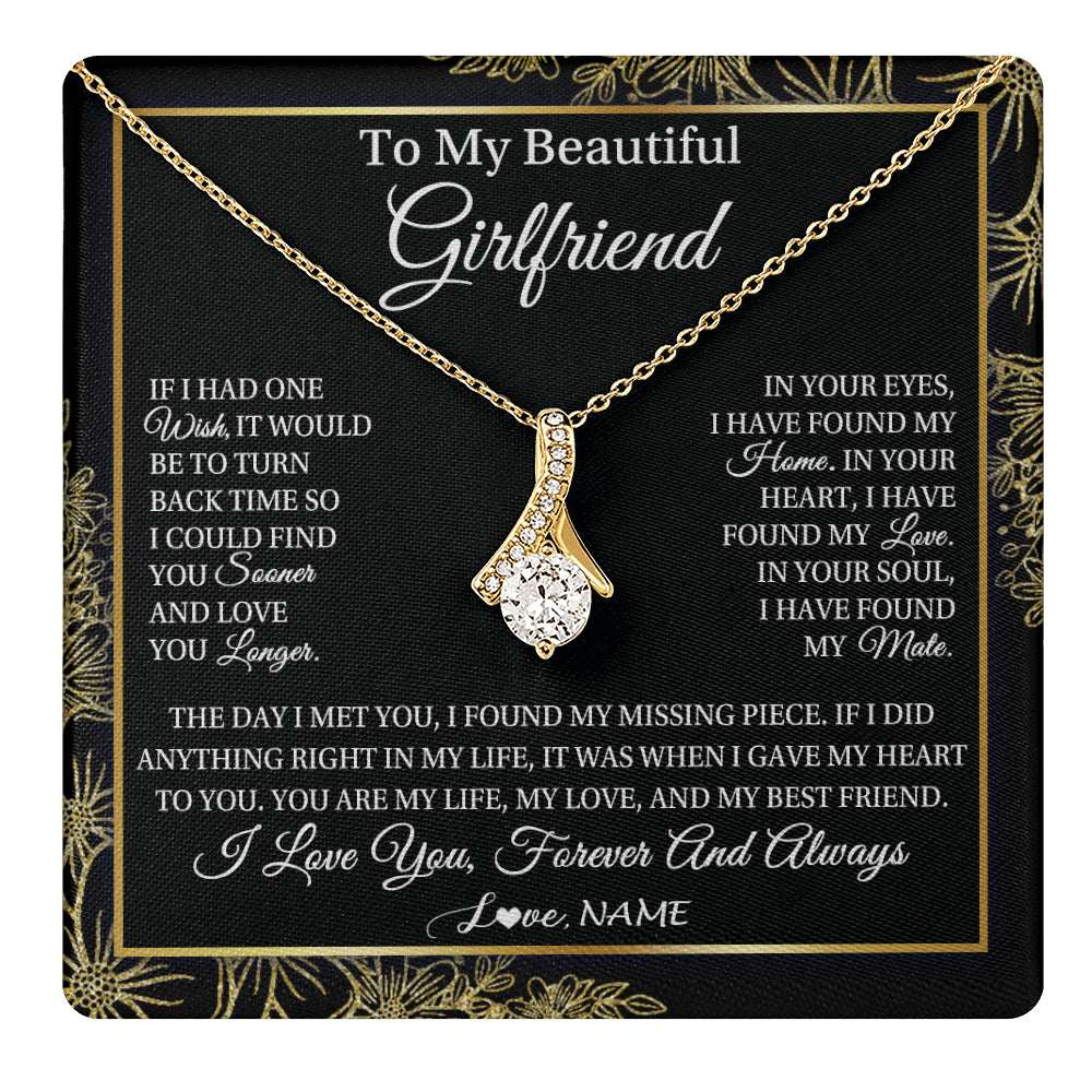Alluring Beauty Necklace 18K Yellow Gold Finish | 1 | Personalized To My Beautiful Girlfriend Necklace Romantic Gifts Girlfriend Birthday Anniversary Jewelry Valentines Christmas Customized Gift Box Message Card | siriusteestore