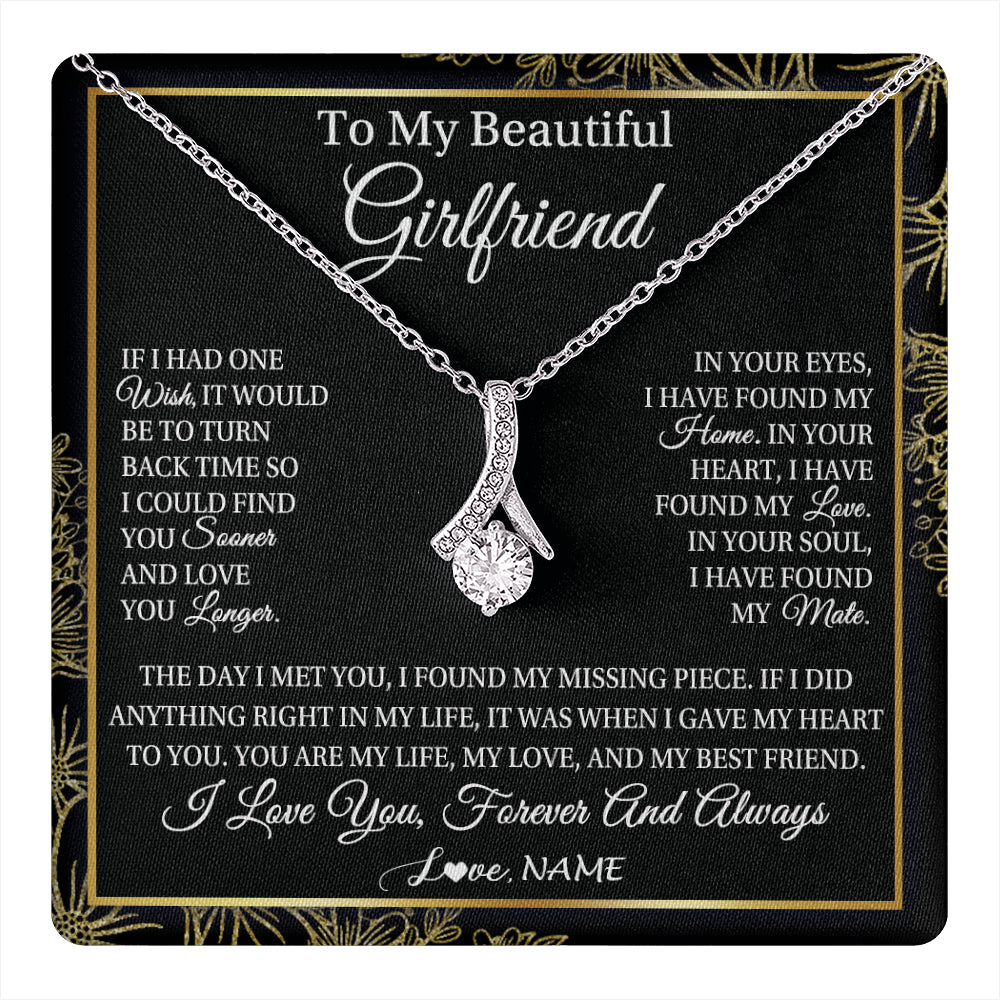 Alluring Beauty Necklace 14K White Gold Finish | 1 | Personalized To My Beautiful Girlfriend Necklace Romantic Gifts Girlfriend Birthday Anniversary Jewelry Valentines Christmas Customized Gift Box Message Card | siriusteestore