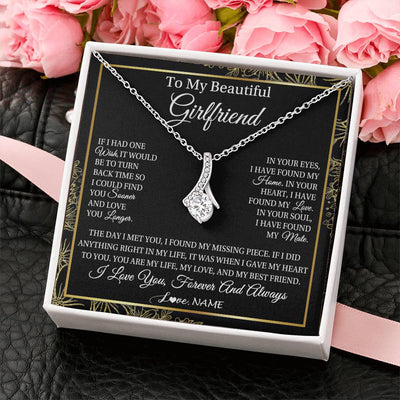 Alluring Beauty Necklace 14K White Gold Finish | Personalized To My Beautiful Girlfriend Necklace Romantic Gifts Girlfriend Birthday Anniversary Jewelry Valentines Christmas Customized Gift Box Message Card | siriusteestore