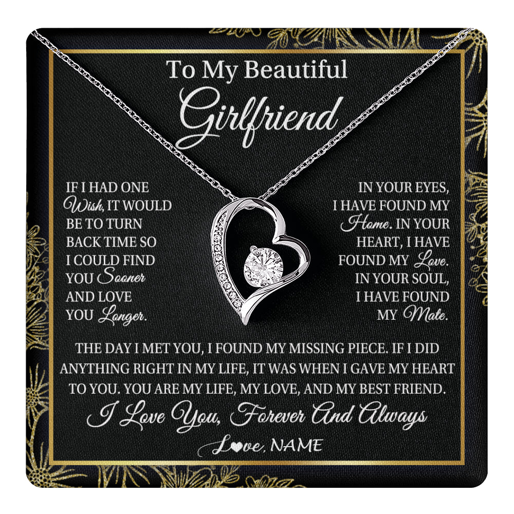 Forever Love Necklace 14K White Gold Finish | 1 | Personalized To My Beautiful Girlfriend Necklace Romantic Gifts Girlfriend Birthday Anniversary Jewelry Valentines Christmas Customized Gift Box Message Card | siriusteestore
