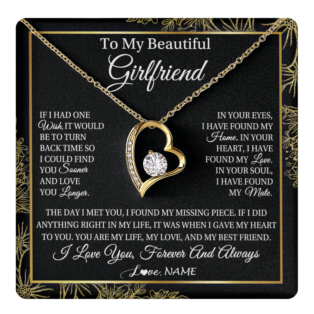 Forever Love Necklace 18K Yellow Gold Finish | 1 | Personalized To My Beautiful Girlfriend Necklace Romantic Gifts Girlfriend Birthday Anniversary Jewelry Valentines Christmas Customized Gift Box Message Card | siriusteestore