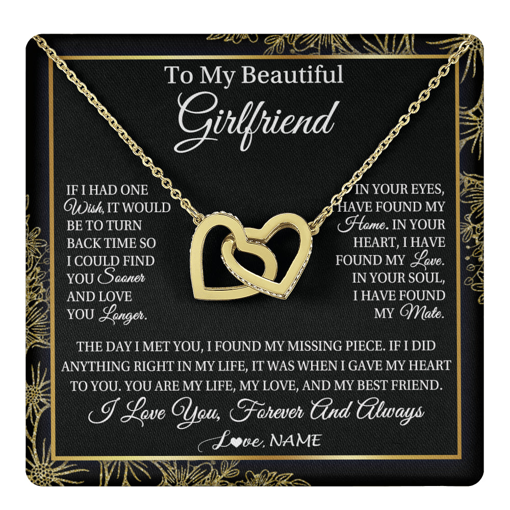 Interlocking Hearts Necklace 18K Yellow Gold Finish | 1 | Personalized To My Beautiful Girlfriend Necklace Romantic Gifts Girlfriend Birthday Anniversary Jewelry Valentines Christmas Customized Gift Box Message Card | siriusteestore