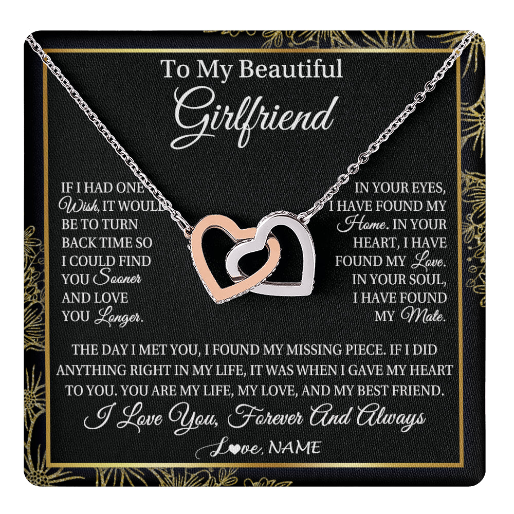 Interlocking Hearts Necklace Stainless Steel & Rose Gold Finish | 1 | Personalized To My Beautiful Girlfriend Necklace Romantic Gifts Girlfriend Birthday Anniversary Jewelry Valentines Christmas Customized Gift Box Message Card | siriusteestore