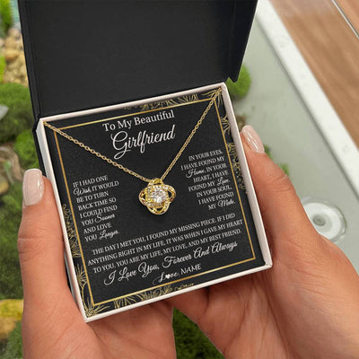 Love Knot Necklace 18K Yellow Gold Finish | Personalized To My Beautiful Girlfriend Necklace Romantic Gifts Girlfriend Birthday Anniversary Jewelry Valentines Christmas Customized Gift Box Message Card | siriusteestore
