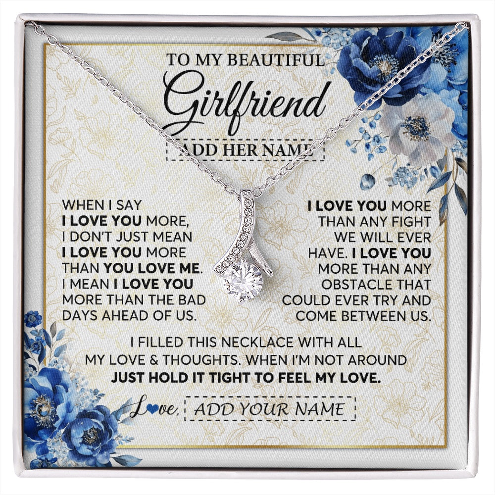 Alluring Beauty Necklace 14K White Gold Finish | 1 | Personalized To My Beautiful Girlfriend Necklace When I Say Girlfriend Gifts Romantic Birthday Gifts Valentines Christmas Custom Gift Box Message Card | https://siriusteestore.