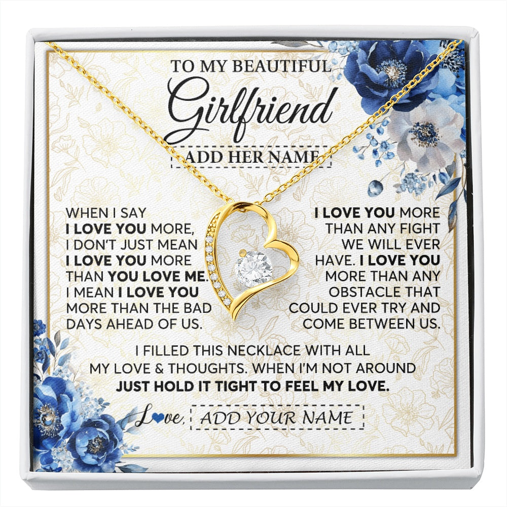 Forever Love Necklace 18K Yellow Gold Finish | 1 | Personalized To My Beautiful Girlfriend Necklace When I Say Girlfriend Gifts Romantic Birthday Gifts Valentines Christmas Custom Gift Box Message Card | https://siriusteestore.
