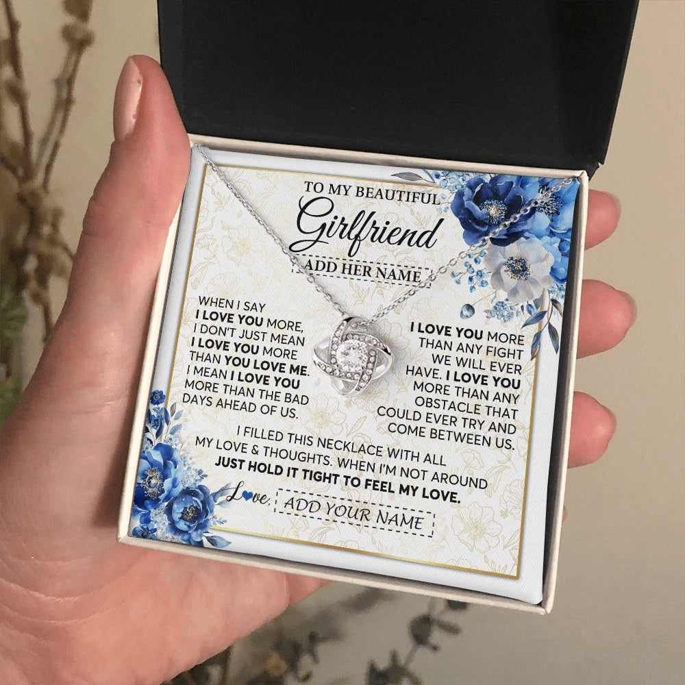 Love Knot Necklace 14K White Gold Finish | 2 | Personalized To My Beautiful Girlfriend Necklace When I Say Girlfriend Gifts Romantic Birthday Gifts Valentines Christmas Custom Gift Box Message Card | https://siriusteestore.