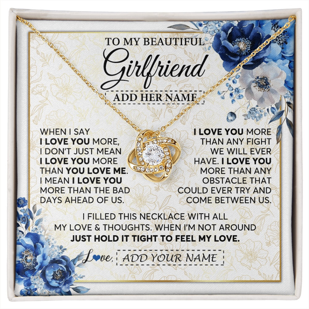 Love Knot Necklace 18K Yellow Gold Finish | 1 | Personalized To My Beautiful Girlfriend Necklace When I Say Girlfriend Gifts Romantic Birthday Gifts Valentines Christmas Custom Gift Box Message Card | https://siriusteestore.