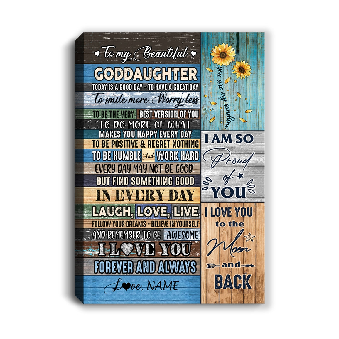 Personalized To My Beautiful Goddaughter Canvas From Godmother Today Is A Good Day To Great Day Wood Birthday Christmas Custom Wall Art Print Home Decor Framed Canvas | siriusteestore