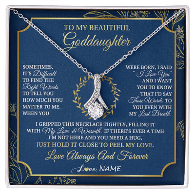 Alluring Beauty Necklace 14K White Gold Finish | 1 | Personalized To My Beautiful Goddaughter From Aunt Uncle I Gripped This Necklace Goddaughter Jewelry Birthday Christmas Customized Gift Box Message Card | siriusteestore