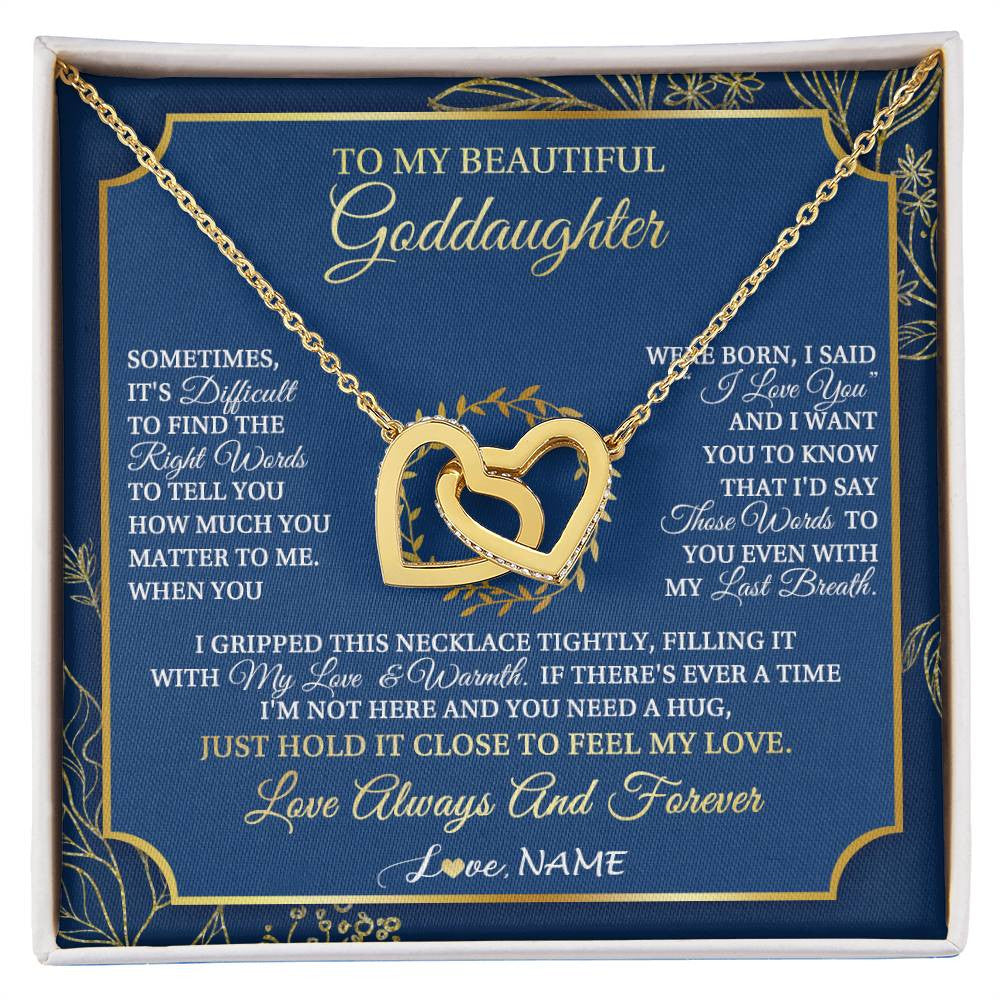 Interlocking Hearts Necklace 18K Yellow Gold Finish | 1 | Personalized To My Beautiful Goddaughter From Aunt Uncle I Gripped This Necklace Goddaughter Jewelry Birthday Christmas Customized Gift Box Message Card | siriusteestore