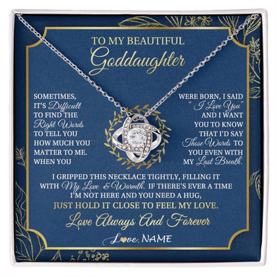Love Knot Necklace 14K White Gold Finish | 1 | Personalized To My Beautiful Goddaughter From Aunt Uncle I Gripped This Necklace Goddaughter Jewelry Birthday Christmas Customized Gift Box Message Card | siriusteestore