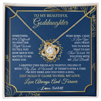 Love Knot Necklace 18K Yellow Gold Finish | 1 | Personalized To My Beautiful Goddaughter From Aunt Uncle I Gripped This Necklace Goddaughter Jewelry Birthday Christmas Customized Gift Box Message Card | siriusteestore