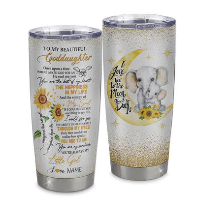 Personalized To My Beautiful Goddaughter From Godmother Stainless Steel Tumbler Cup I Love You To Moon Elephant Sunflower Goddaughter Birthday Christmas Travel Mug | siriusteestore