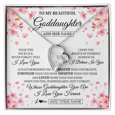 Forever Love Necklace 14K White Gold Finish | 1 | Personalized To My Beautiful Goddaughter From Godmother Uncle Necklace Never Forget Birthday Gifts For Goddaughter Gift Christmas Gift Box Message Card | siriusteestore.myshopify