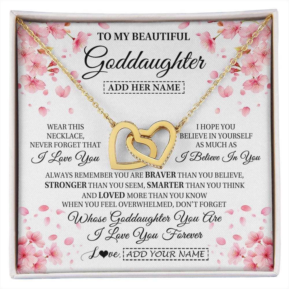 Interlocking Hearts Necklace 18K Yellow Gold Finish | 1 | Personalized To My Beautiful Goddaughter From Godmother Uncle Necklace Never Forget Birthday Gifts For Goddaughter Gift Christmas Gift Box Message Card | siriusteestore.myshopify