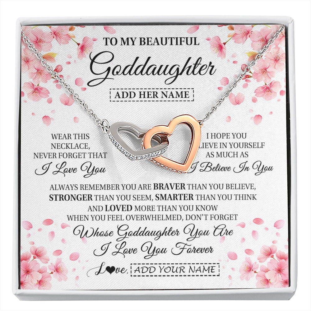 Interlocking Hearts Necklace Stainless Steel & Rose Gold Finish | 1 | Personalized To My Beautiful Goddaughter From Godmother Uncle Necklace Never Forget Birthday Gifts For Goddaughter Gift Christmas Gift Box Message Card | siriusteestore.myshopify