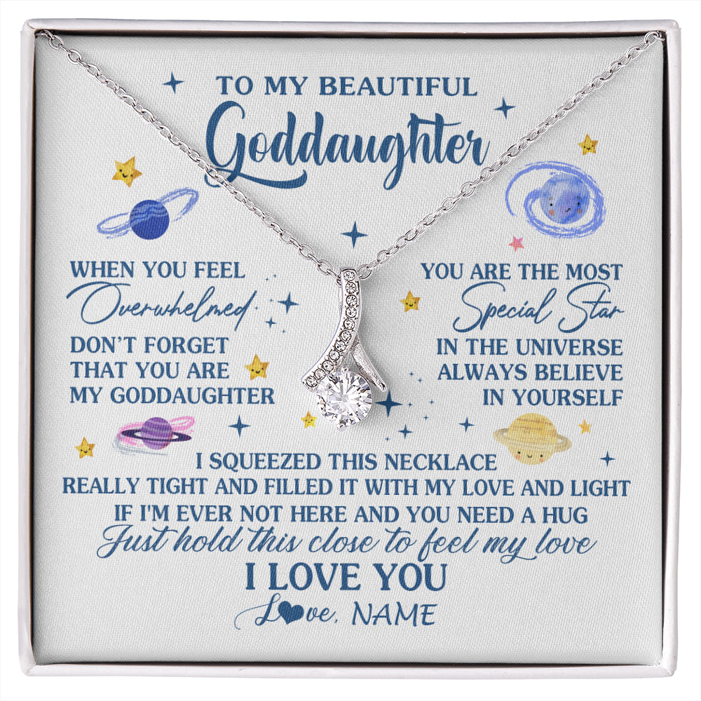 Alluring Beauty Necklace 14K White Gold Finish | 1 | Personalized To My Beautiful Goddaughter Gifs From Godmother Necklace Inspirational Goddaughter Birthday Graduation Christmas Customized Gift Box Message Card | siriusteestore