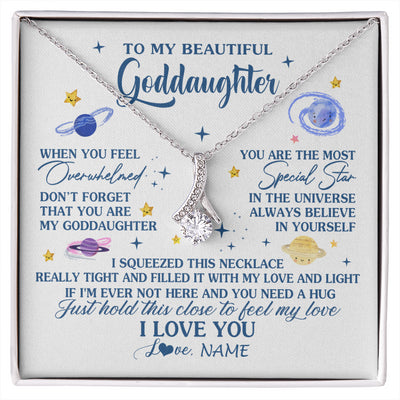 Alluring Beauty Necklace 14K White Gold Finish | 1 | Personalized To My Beautiful Goddaughter Gifs From Godmother Necklace Inspirational Goddaughter Birthday Graduation Christmas Customized Gift Box Message Card | siriusteestore