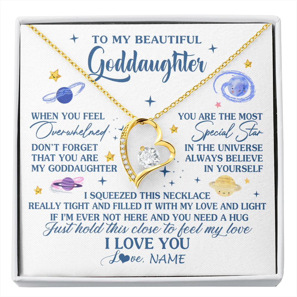 Forever Love Necklace 18K Yellow Gold Finish | 1 | Personalized To My Beautiful Goddaughter Gifs From Godmother Necklace Inspirational Goddaughter Birthday Graduation Christmas Customized Gift Box Message Card | siriusteestore