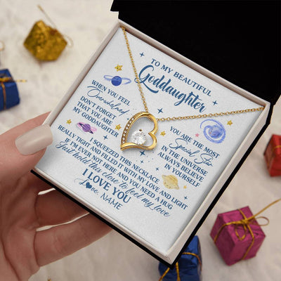 Forever Love Necklace 18K Yellow Gold Finish | 2 | Personalized To My Beautiful Goddaughter Gifs From Godmother Necklace Inspirational Goddaughter Birthday Graduation Christmas Customized Gift Box Message Card | siriusteestore