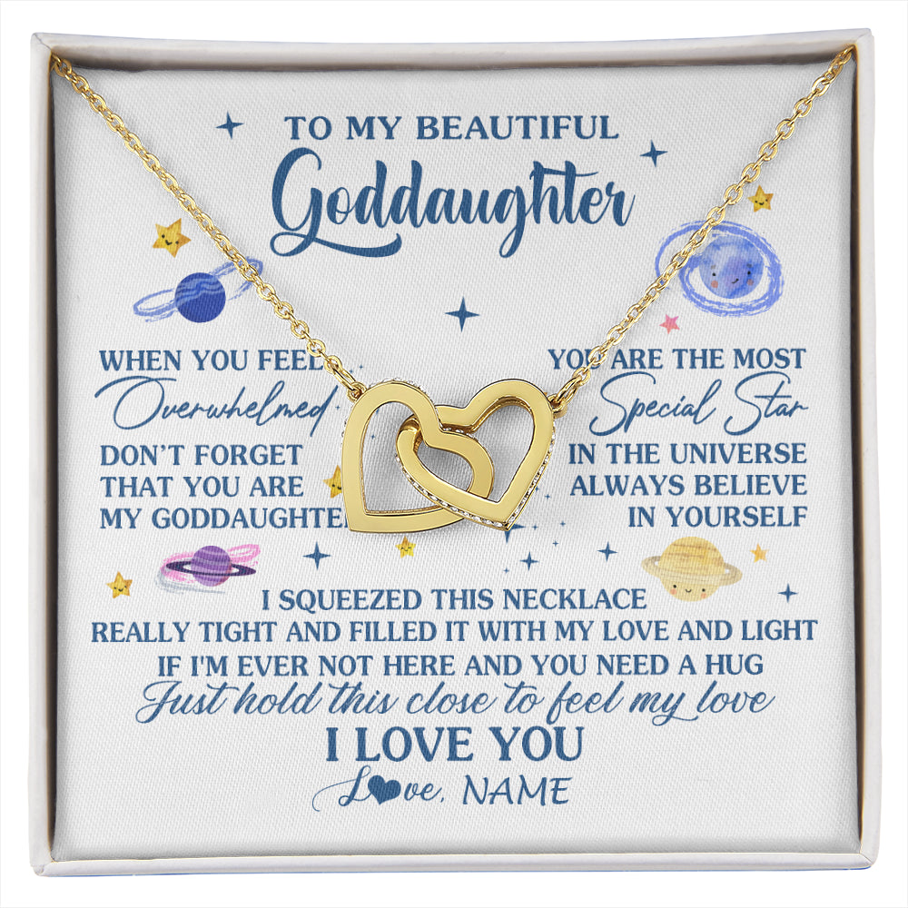 Interlocking Hearts Necklace 18K Yellow Gold Finish | 1 | Personalized To My Beautiful Goddaughter Gifs From Godmother Necklace Inspirational Goddaughter Birthday Graduation Christmas Customized Gift Box Message Card | siriusteestore