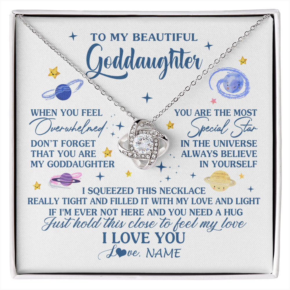 Love Knot Necklace 14K White Gold Finish | 1 | Personalized To My Beautiful Goddaughter Gifs From Godmother Necklace Inspirational Goddaughter Birthday Graduation Christmas Customized Gift Box Message Card | siriusteestore