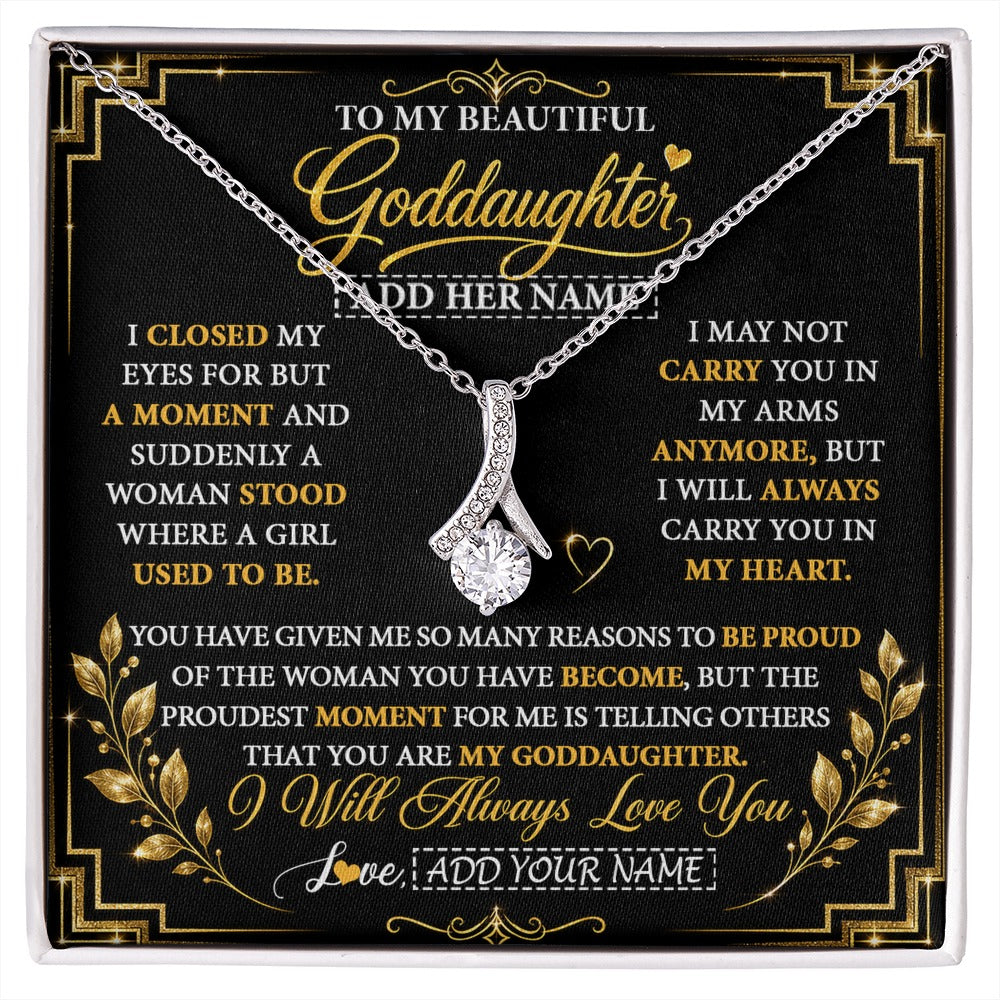 Alluring Beauty Necklace 14K White Gold Finish | 1 | Personalized To My Beautiful Goddaughter Gifts From Godmother Pendant Necklace Niece I Close My Eyes Birthday Gifts Christmas Graduation Gift Box Message Card | https://siriusteestore.