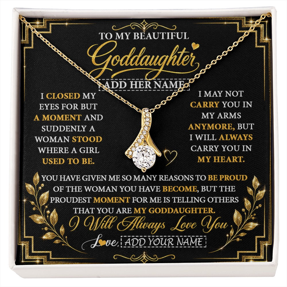 Alluring Beauty Necklace 18K Yellow Gold Finish | 1 | Personalized To My Beautiful Goddaughter Gifts From Godmother Pendant Necklace Niece I Close My Eyes Birthday Gifts Christmas Graduation Gift Box Message Card | https://siriusteestore.