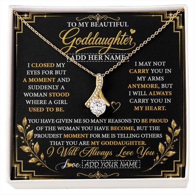 Alluring Beauty Necklace 18K Yellow Gold Finish | 1 | Personalized To My Beautiful Goddaughter Gifts From Godmother Pendant Necklace Niece I Close My Eyes Birthday Gifts Christmas Graduation Gift Box Message Card | https://siriusteestore.