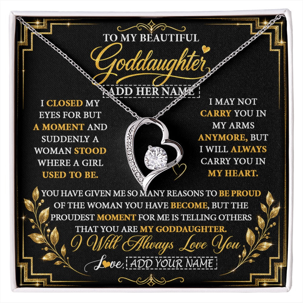Forever Love Necklace 14K White Gold Finish | 1 | Personalized To My Beautiful Goddaughter Gifts From Godmother Pendant Necklace Niece I Close My Eyes Birthday Gifts Christmas Graduation Gift Box Message Card | https://siriusteestore.