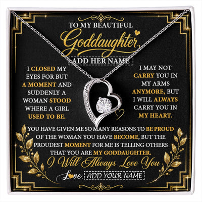 Forever Love Necklace 14K White Gold Finish | 1 | Personalized To My Beautiful Goddaughter Gifts From Godmother Pendant Necklace Niece I Close My Eyes Birthday Gifts Christmas Graduation Gift Box Message Card | https://siriusteestore.