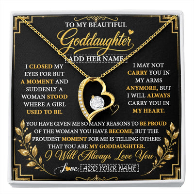 Forever Love Necklace 18K Yellow Gold Finish | 1 | Personalized To My Beautiful Goddaughter Gifts From Godmother Pendant Necklace Niece I Close My Eyes Birthday Gifts Christmas Graduation Gift Box Message Card | https://siriusteestore.