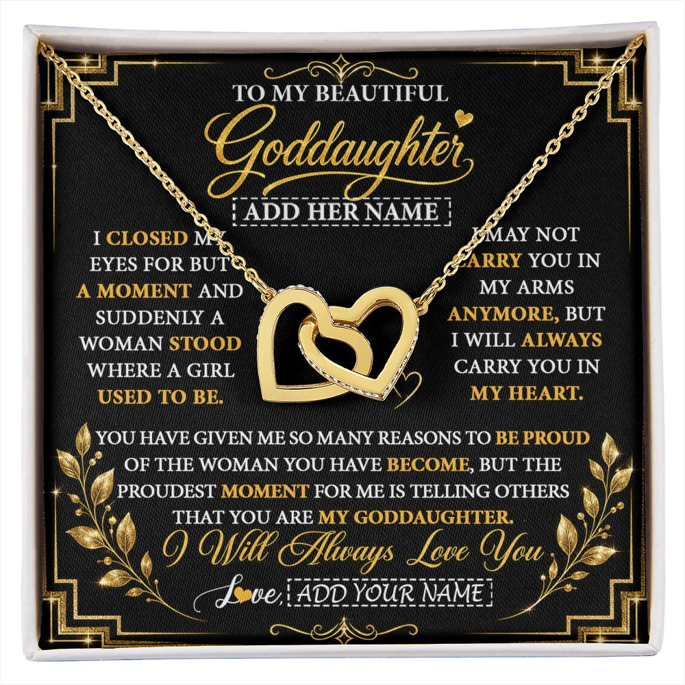 Interlocking Hearts Necklace 18K Yellow Gold Finish | 1 | Personalized To My Beautiful Goddaughter Gifts From Godmother Pendant Necklace Niece I Close My Eyes Birthday Gifts Christmas Graduation Gift Box Message Card | https://siriusteestore.