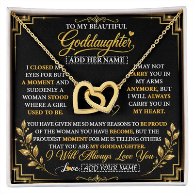 Interlocking Hearts Necklace 18K Yellow Gold Finish | 1 | Personalized To My Beautiful Goddaughter Gifts From Godmother Pendant Necklace Niece I Close My Eyes Birthday Gifts Christmas Graduation Gift Box Message Card | https://siriusteestore.