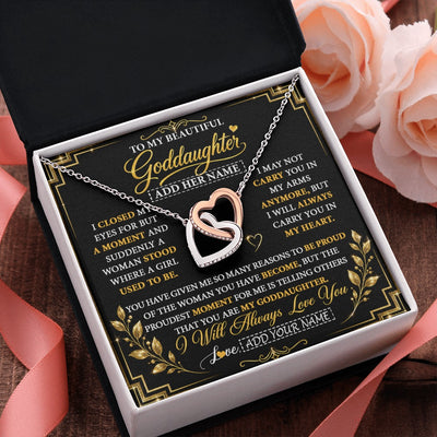 Interlocking Hearts Necklace Stainless Steel & Rose Gold Finish | 2 | Personalized To My Beautiful Goddaughter Gifts From Godmother Pendant Necklace Niece I Close My Eyes Birthday Gifts Christmas Graduation Gift Box Message Card | https://siriusteestore.