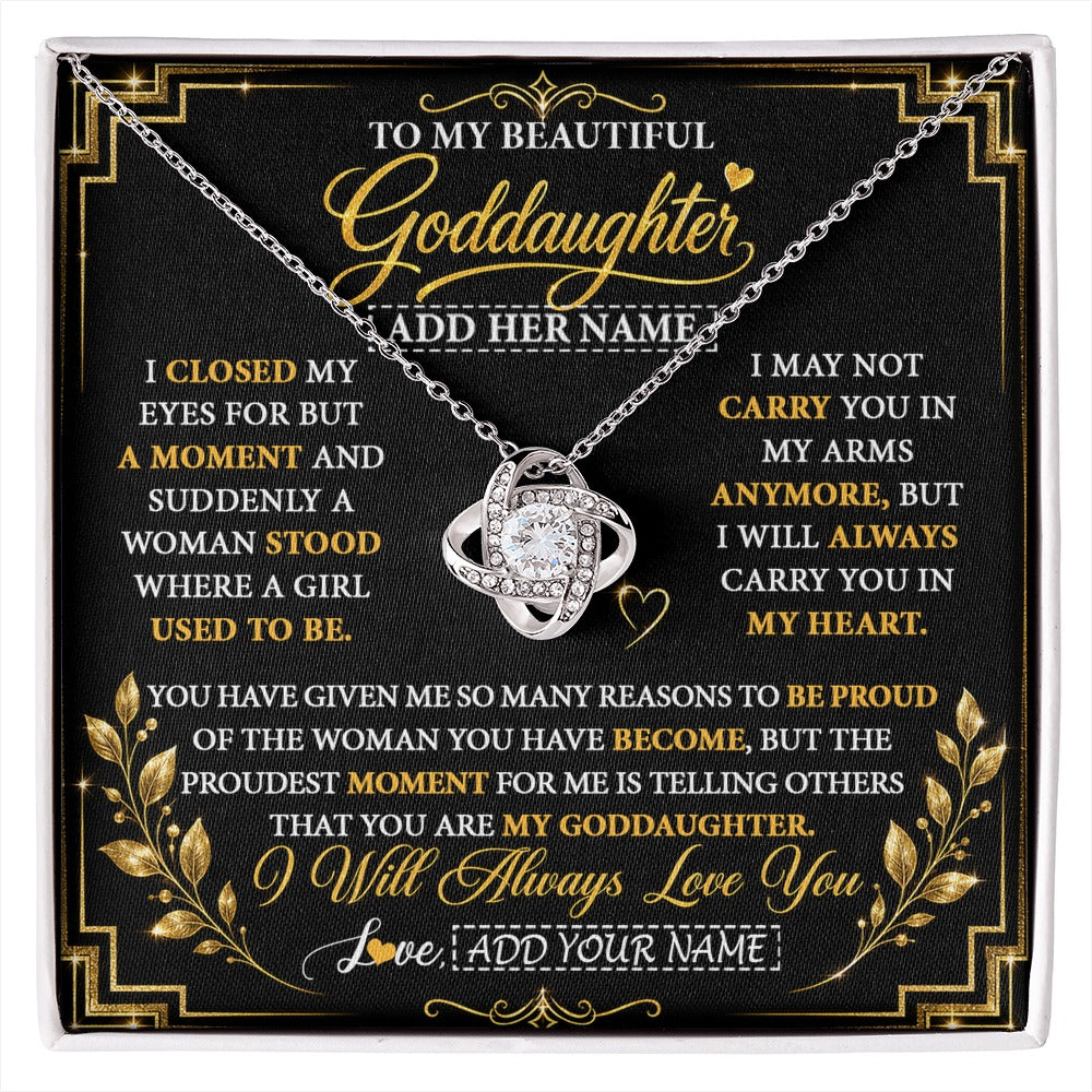 Love Knot Necklace 14K White Gold Finish | 1 | Personalized To My Beautiful Goddaughter Gifts From Godmother Pendant Necklace Niece I Close My Eyes Birthday Gifts Christmas Graduation Gift Box Message Card | https://siriusteestore.