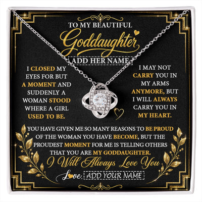 Love Knot Necklace 14K White Gold Finish | 1 | Personalized To My Beautiful Goddaughter Gifts From Godmother Pendant Necklace Niece I Close My Eyes Birthday Gifts Christmas Graduation Gift Box Message Card | https://siriusteestore.