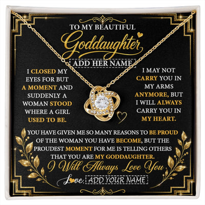 Love Knot Necklace 18K Yellow Gold Finish | 1 | Personalized To My Beautiful Goddaughter Gifts From Godmother Pendant Necklace Niece I Close My Eyes Birthday Gifts Christmas Graduation Gift Box Message Card | https://siriusteestore.