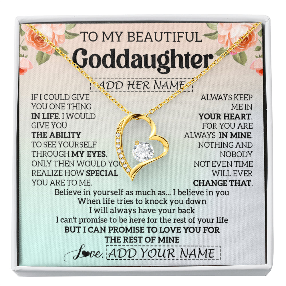 Forever Love Necklace 18K Yellow Gold Finish | 1 | Personalized To My Beautiful Goddaughter Gifts Necklace From Aunt Uncle Love Jewelry For Goddaughter Birthday Christmas Customized Gift Box Message Card | siriusteestore