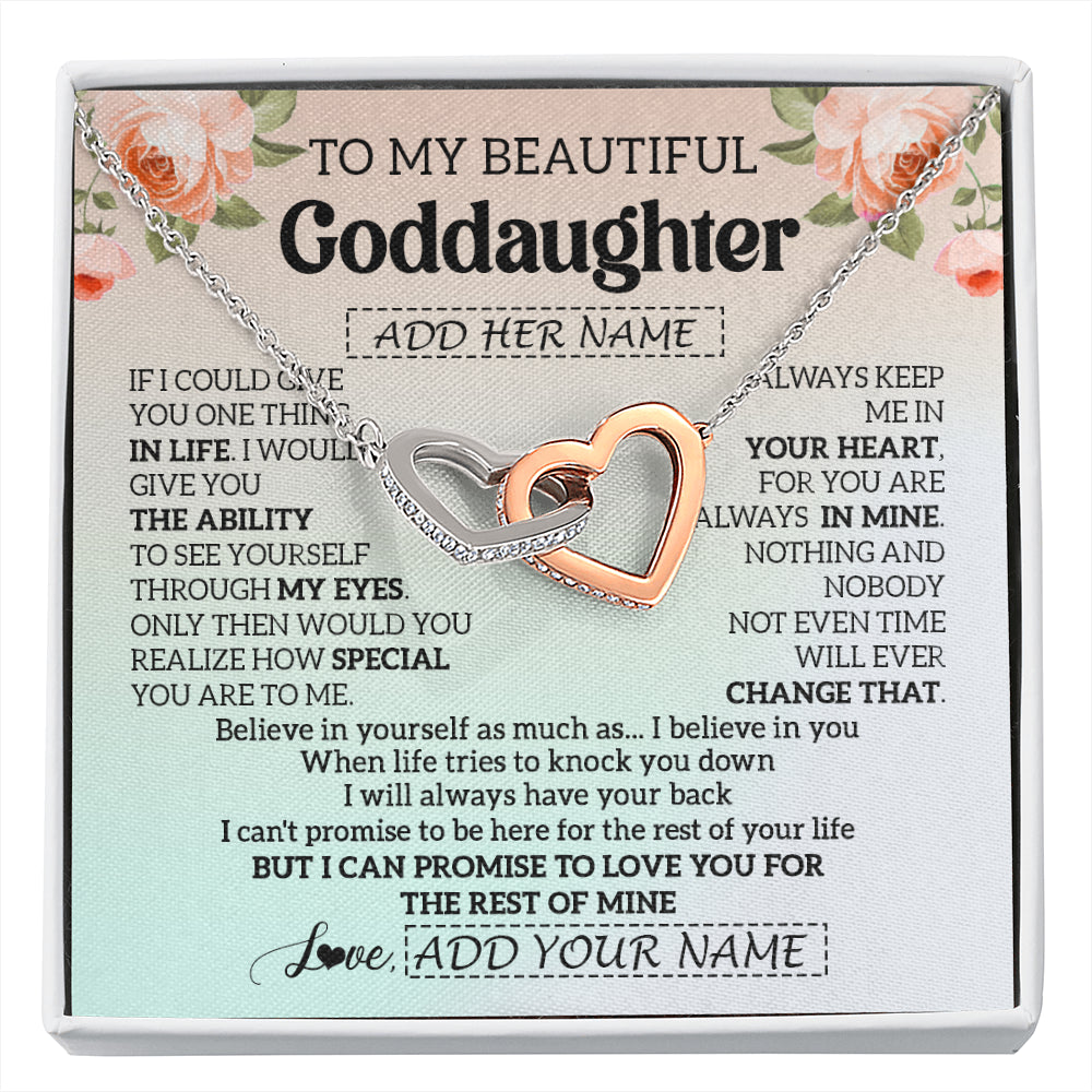Interlocking Hearts Necklace Stainless Steel & Rose Gold Finish | 1 | Personalized To My Beautiful Goddaughter Gifts Necklace From Aunt Uncle Love Jewelry For Goddaughter Birthday Christmas Customized Gift Box Message Card | siriusteestore