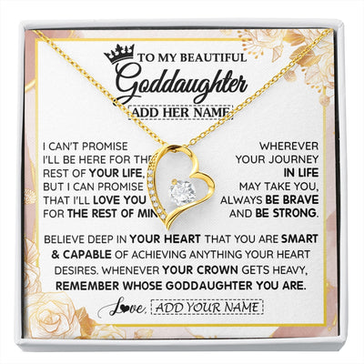 Forever Love Necklace 18K Yellow Gold Finish | 1 | Personalized To My Beautiful Goddaughter Gifts Necklace From Godmother Crown Jewelry Present On Birthday Goddaughter Christmas Graduation Gift Box Message Card | https://siriusteestore.