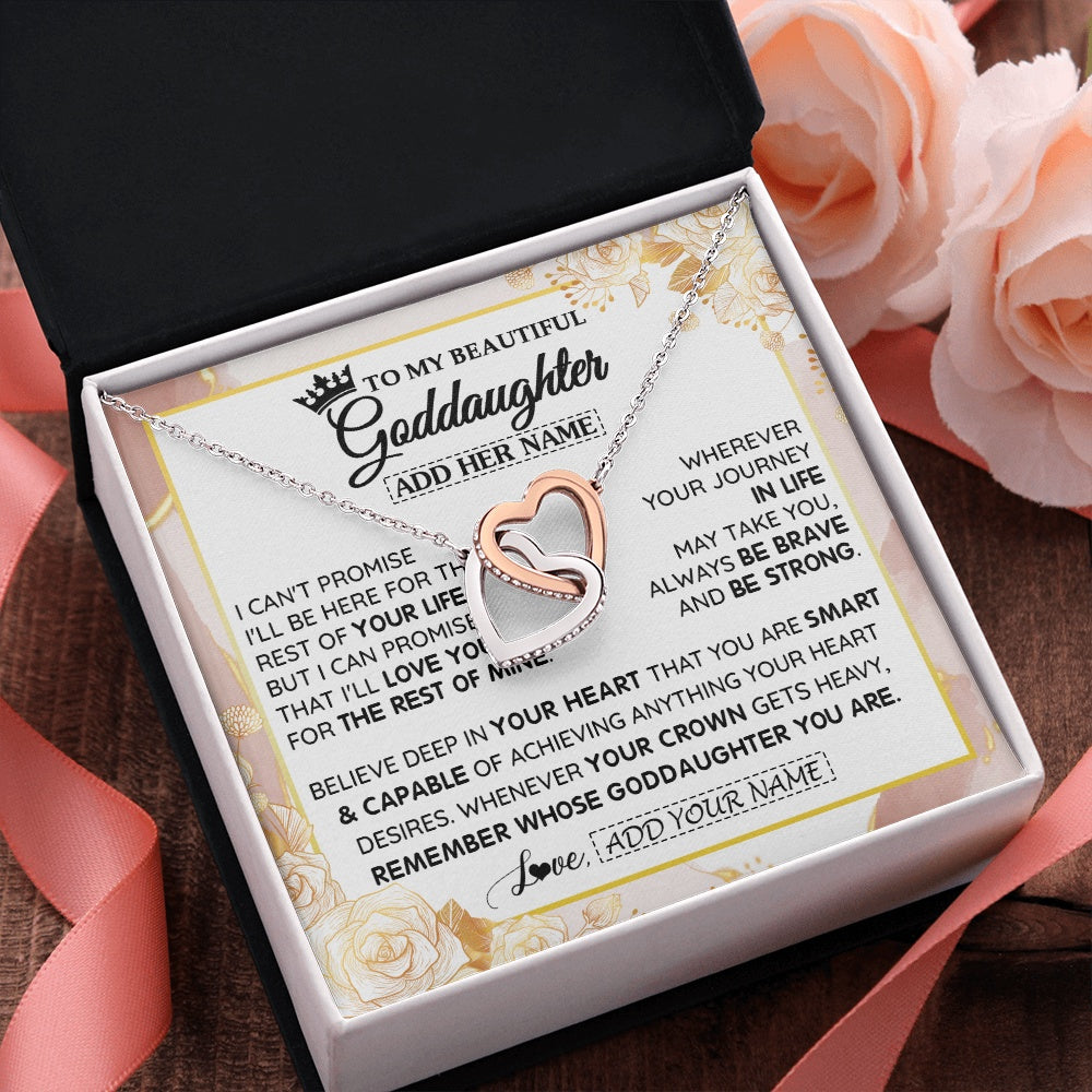 Interlocking Hearts Necklace Stainless Steel & Rose Gold Finish | 2 | Personalized To My Beautiful Goddaughter Gifts Necklace From Godmother Crown Jewelry Present On Birthday Goddaughter Christmas Graduation Gift Box Message Card | https://siriusteestore.