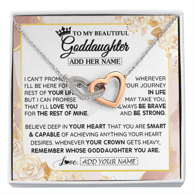 Interlocking Hearts Necklace Stainless Steel & Rose Gold Finish | 1 | Personalized To My Beautiful Goddaughter Gifts Necklace From Godmother Crown Jewelry Present On Birthday Goddaughter Christmas Graduation Gift Box Message Card | https://siriusteestore.